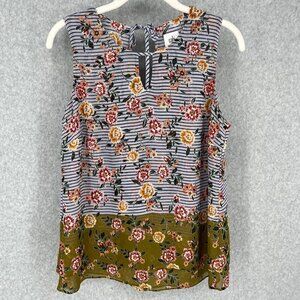 Cabi Modern Penelope Floral Stripe Sleeveless Top Blouse Size S Blue Green 5354